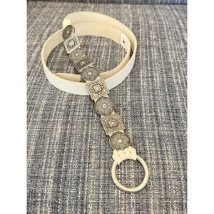Antoniazzi Firenze Italy Vintage White Leather Metal Medallion Belt L